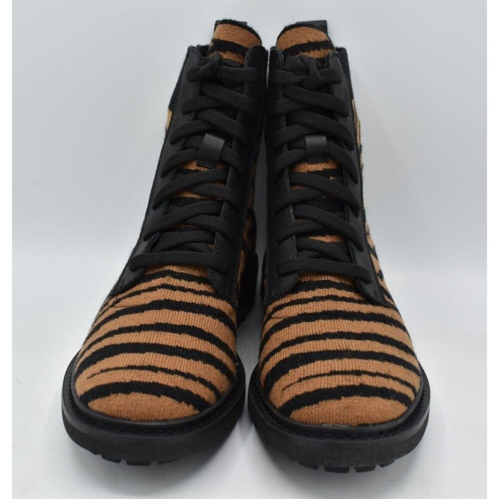 Sofft Womens Size 7.5 Landee Black Tan Tiger Lace Up Knit Combat Boots - Picture 7 of 12